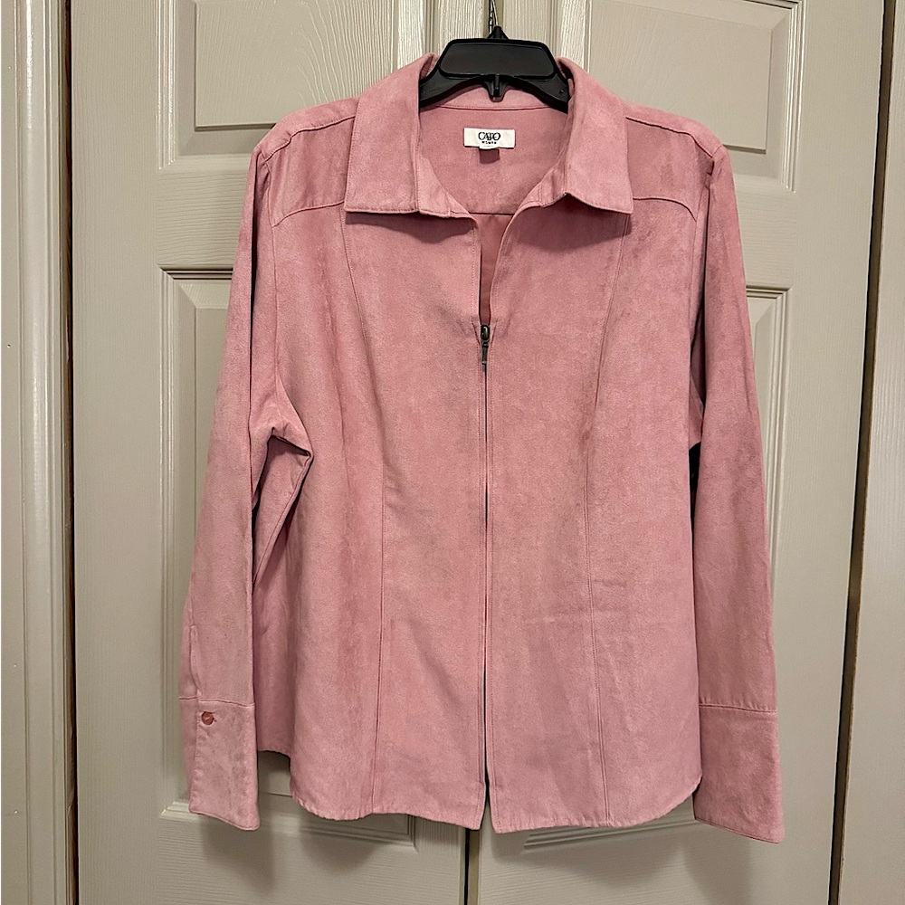Cato Pink Microsuede Zip Front Collared Boho Spring Shirt or Jacket